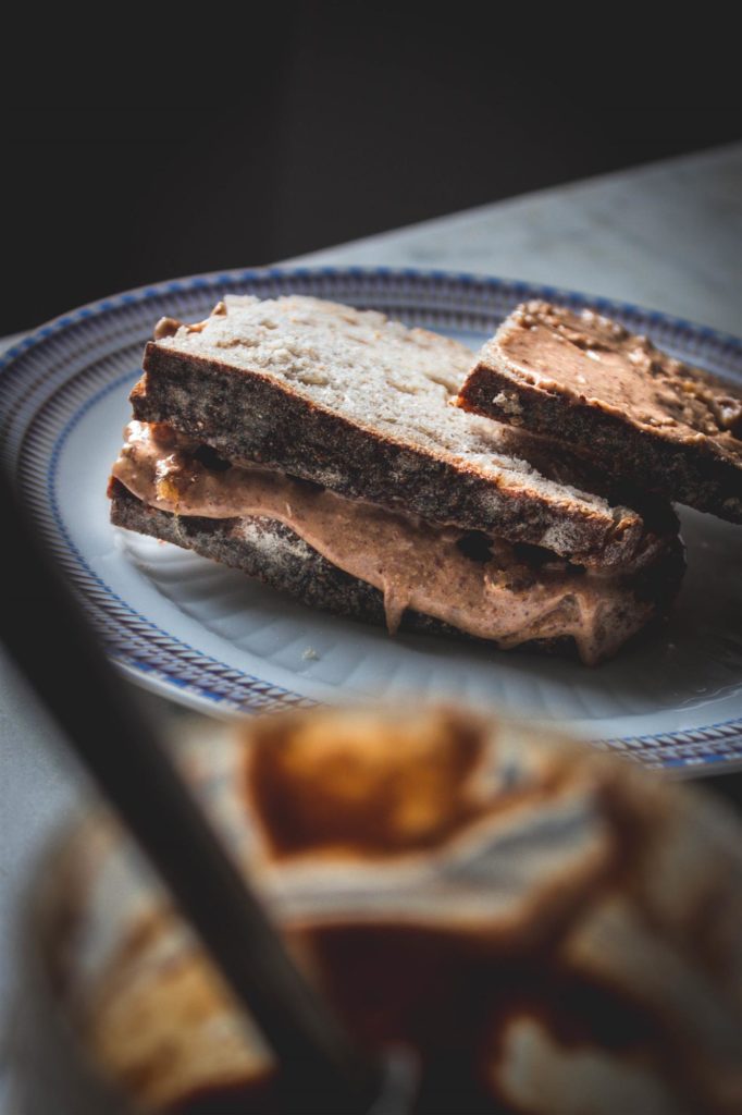almond butter and ginger jelly sandwich